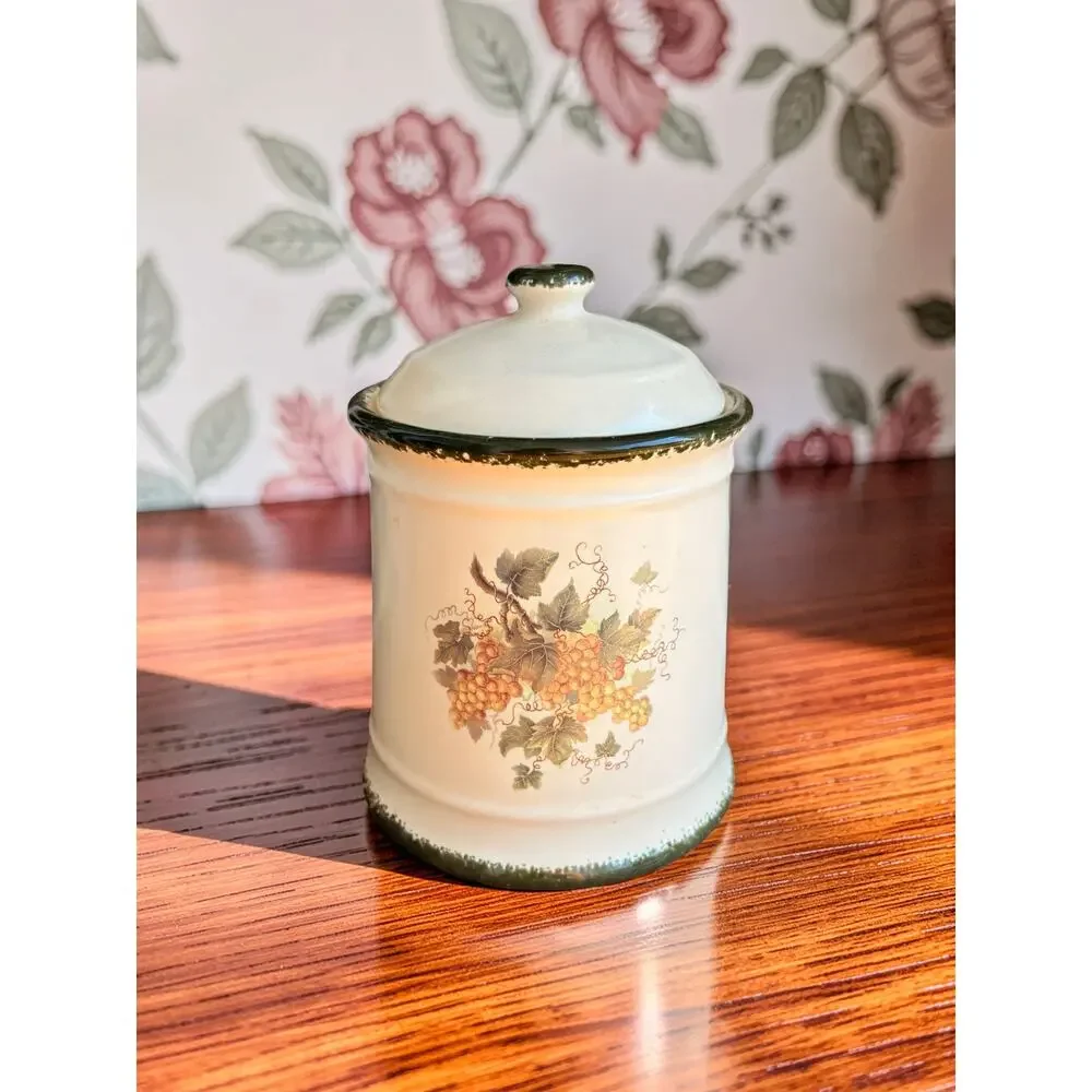 Vintage World China Grape Canister Set 2 Ceramic Cream Green Country Kitchen